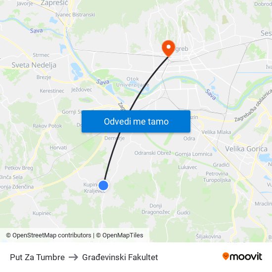 Put Za Tumbre to Građevinski Fakultet map
