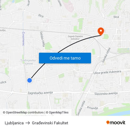 Ljubljanica to Građevinski Fakultet map