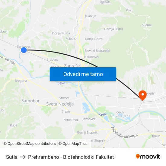 Sutla to Prehrambeno - Biotehnološki Fakultet map