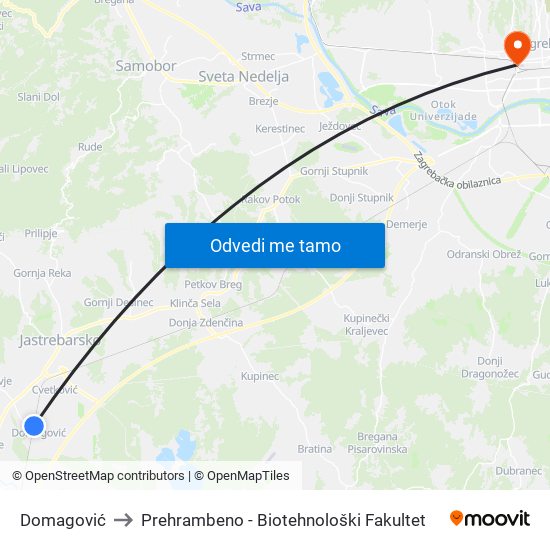 Domagović to Prehrambeno - Biotehnološki Fakultet map