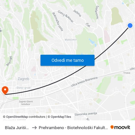 Blaža Jurišića to Prehrambeno - Biotehnološki Fakultet map