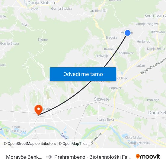 Moravče-Benkova to Prehrambeno - Biotehnološki Fakultet map