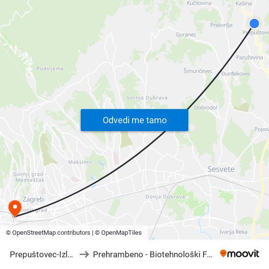 Prepuštovec-Izletišt to Prehrambeno - Biotehnološki Fakultet map