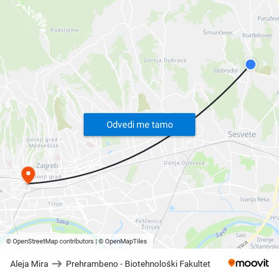 Aleja Mira to Prehrambeno - Biotehnološki Fakultet map