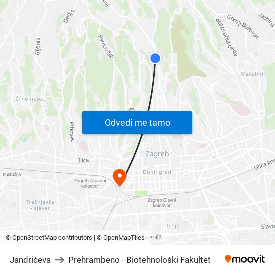 Jandrićeva to Prehrambeno - Biotehnološki Fakultet map