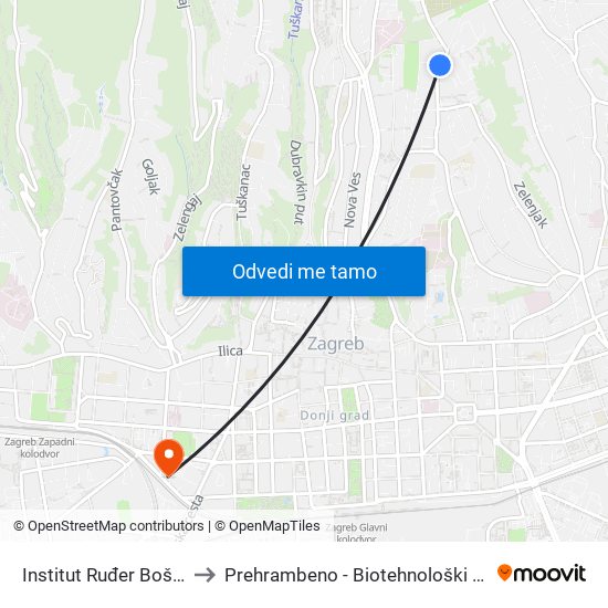 Institut Ruđer Bošković to Prehrambeno - Biotehnološki Fakultet map