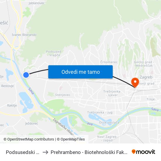 Podsusedski trg to Prehrambeno - Biotehnološki Fakultet map