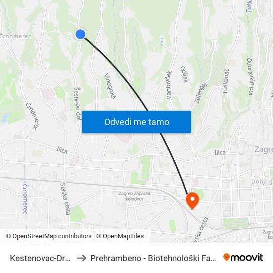 Kestenovac-Drage to Prehrambeno - Biotehnološki Fakultet map