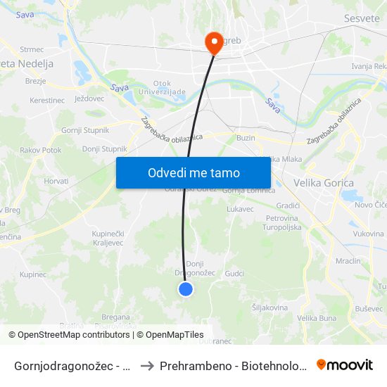Gornjodragonožec - Stari Dom to Prehrambeno - Biotehnološki Fakultet map