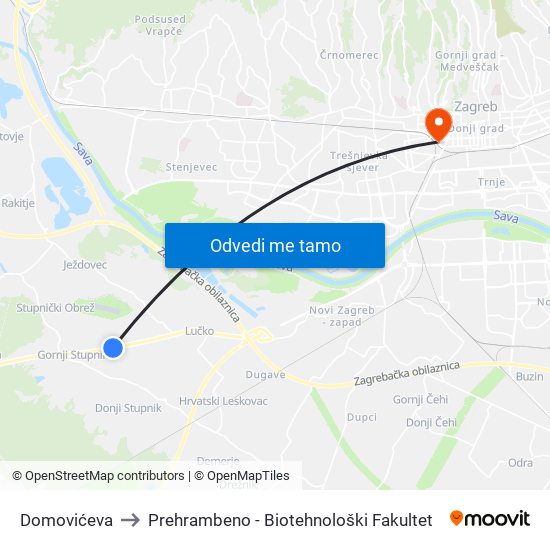 Domovićeva to Prehrambeno - Biotehnološki Fakultet map