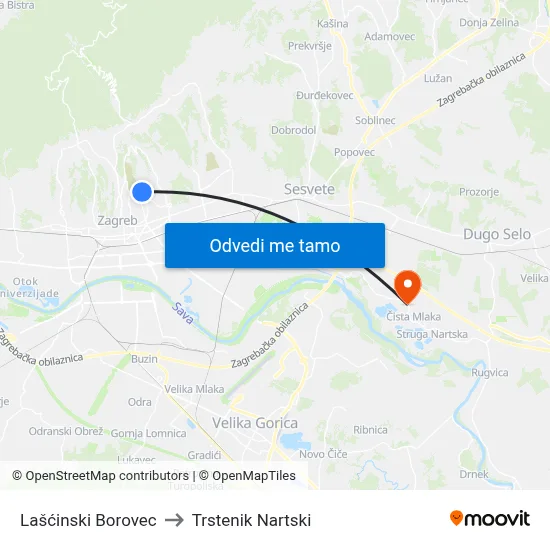 Lašćinski Borovec to Trstenik Nartski map