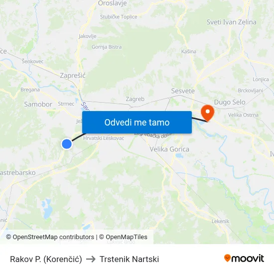 Rakov P. (Korenčić) to Trstenik Nartski map