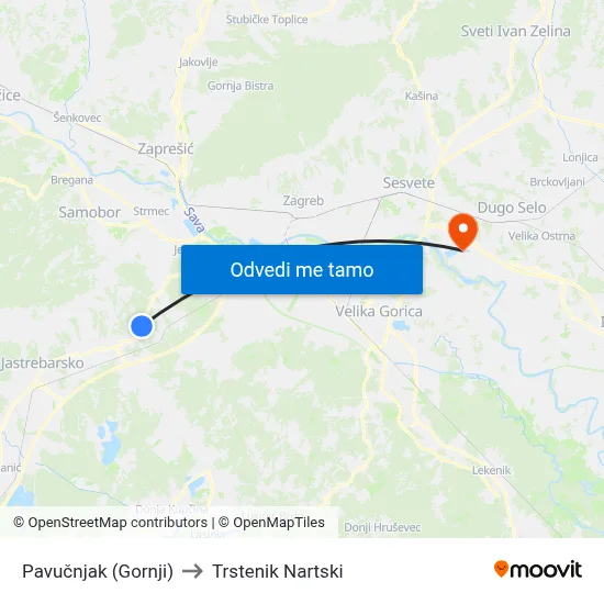 Pavučnjak (Gornji) to Trstenik Nartski map