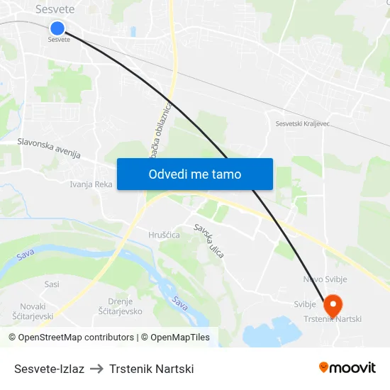 Sesvete-Izlaz to Trstenik Nartski map