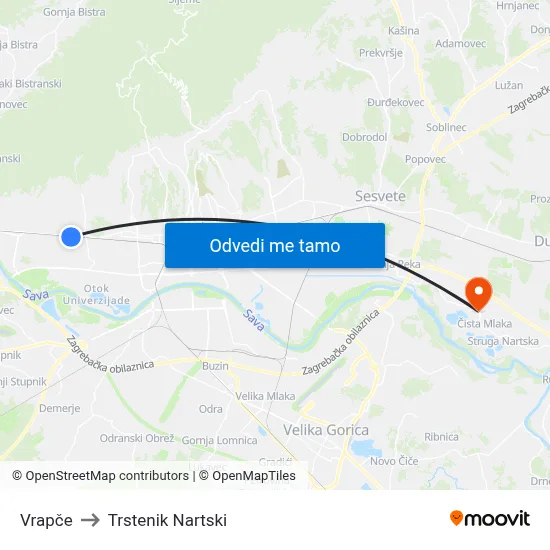 Vrapče to Trstenik Nartski map