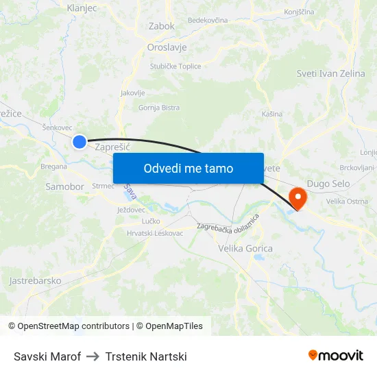Savski Marof to Trstenik Nartski map