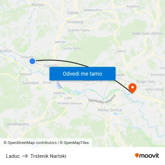 Laduc to Trstenik Nartski map