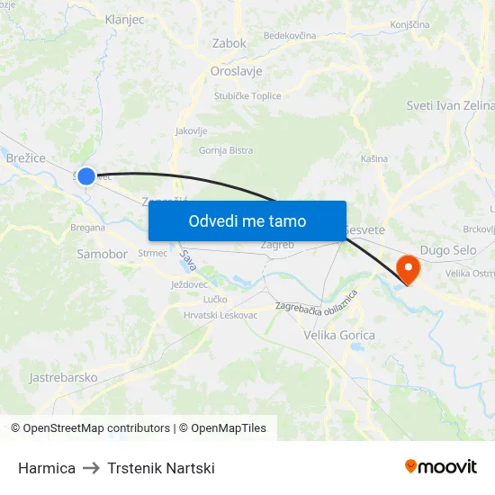 Harmica to Trstenik Nartski map