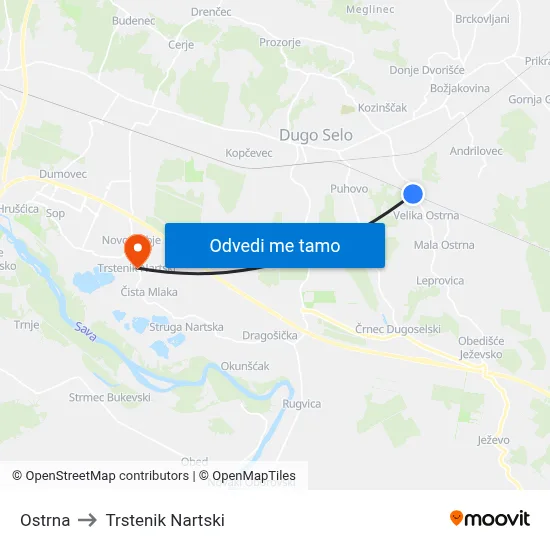 Ostrna to Trstenik Nartski map