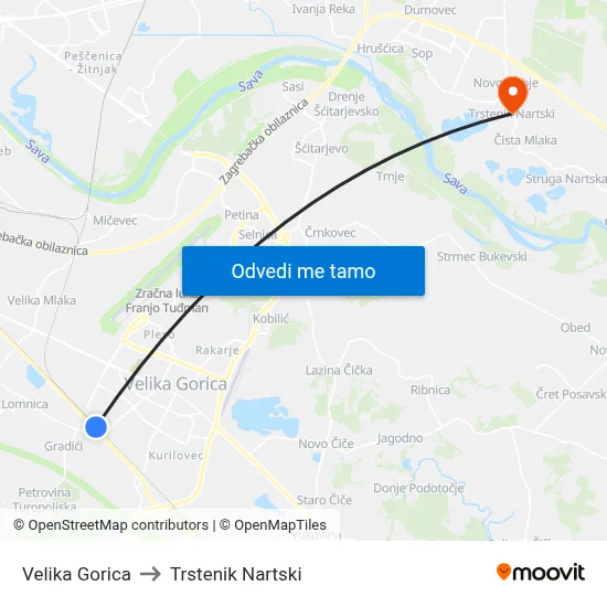 Velika Gorica to Trstenik Nartski map