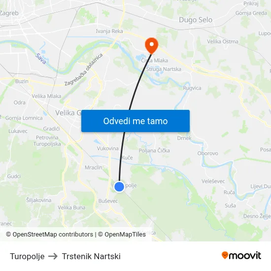 Turopolje to Trstenik Nartski map