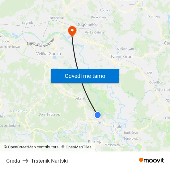 Greda to Trstenik Nartski map