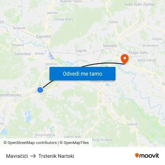 Mavračići to Trstenik Nartski map