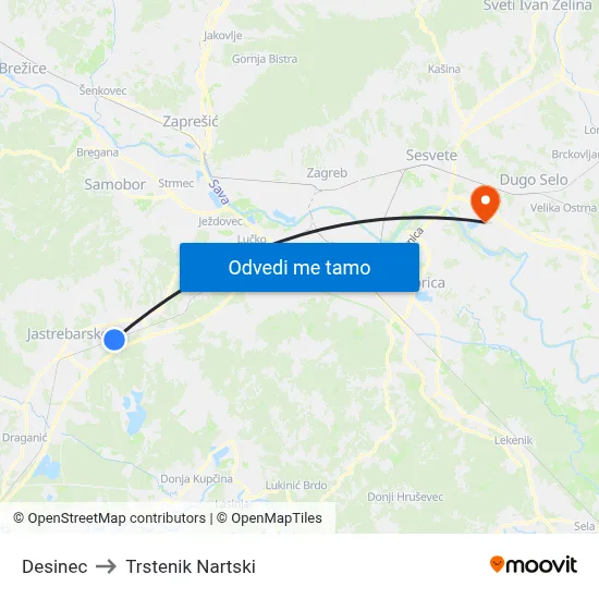 Desinec to Trstenik Nartski map