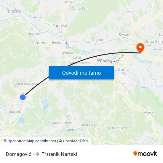 Domagović to Trstenik Nartski map