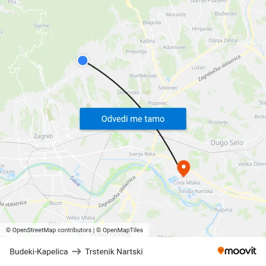 Budeki-Kapelica to Trstenik Nartski map