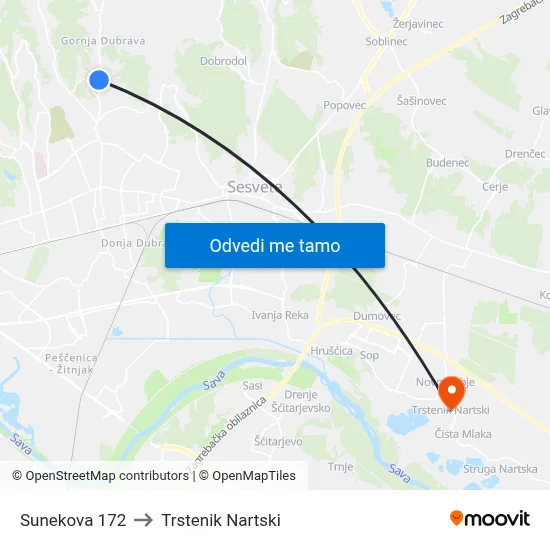 Sunekova 172 to Trstenik Nartski map