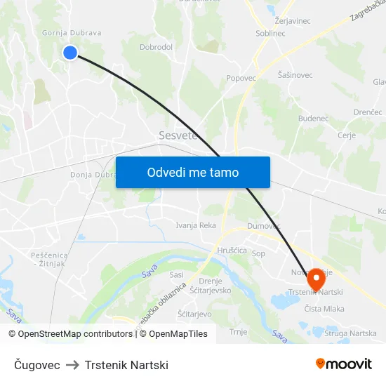 Čugovec to Trstenik Nartski map