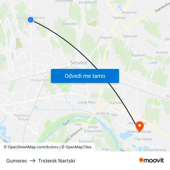 Gumerec to Trstenik Nartski map