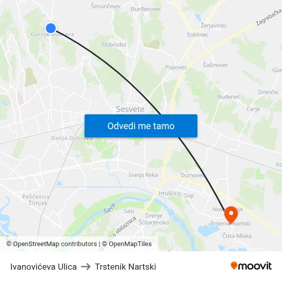 Ivanovićeva Ulica to Trstenik Nartski map