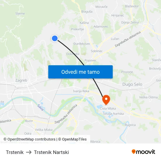 Trstenik to Trstenik Nartski map