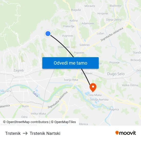 Trstenik to Trstenik Nartski map