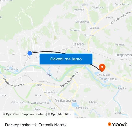 Frankopanska to Trstenik Nartski map