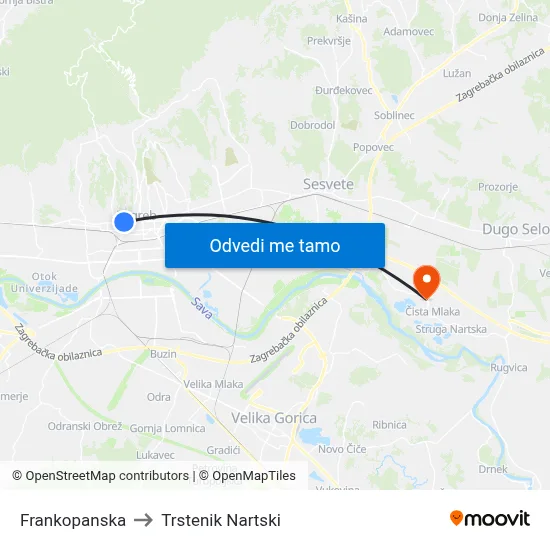 Frankopanska to Trstenik Nartski map