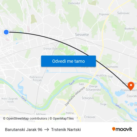 Barutanski Jarak 96 to Trstenik Nartski map