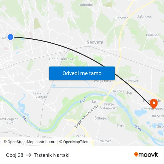 Oboj 28 to Trstenik Nartski map
