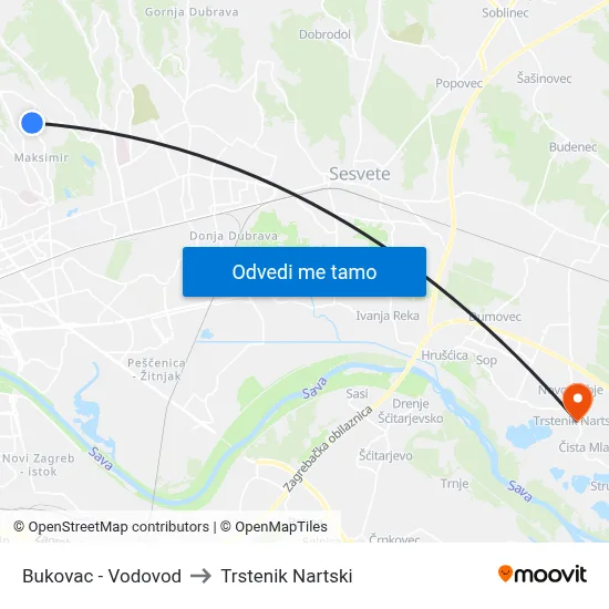 Bukovac - Vodovod to Trstenik Nartski map