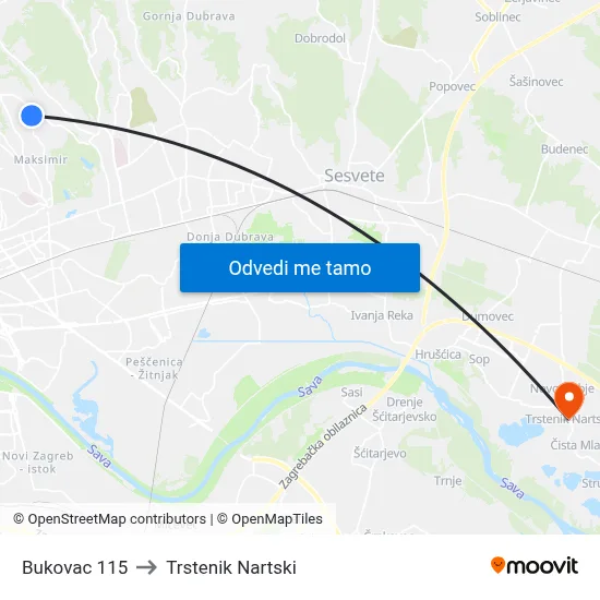 Bukovac 115 to Trstenik Nartski map