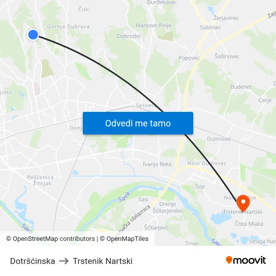 Dotršćinska to Trstenik Nartski map