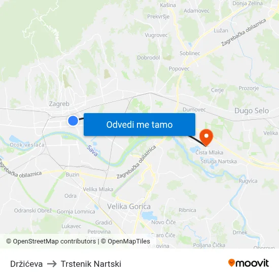 Držićeva to Trstenik Nartski map