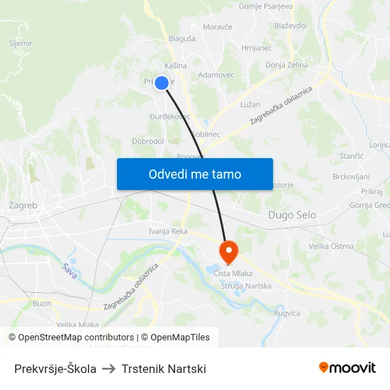 Prekvršje-Škola to Trstenik Nartski map