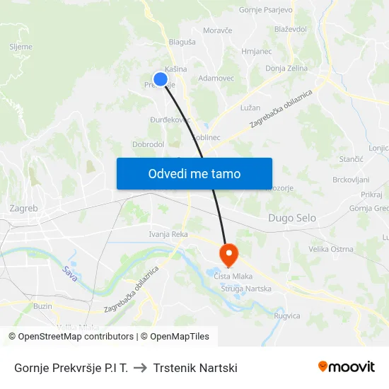 Gornje Prekvršje P.I T. to Trstenik Nartski map