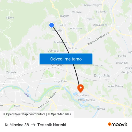 Kučilovina 38 to Trstenik Nartski map