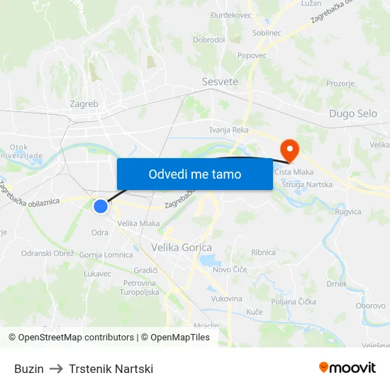 Buzin to Trstenik Nartski map