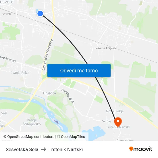 Sesvetska Sela to Trstenik Nartski map