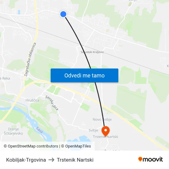 Kobiljak-Trgovina to Trstenik Nartski map